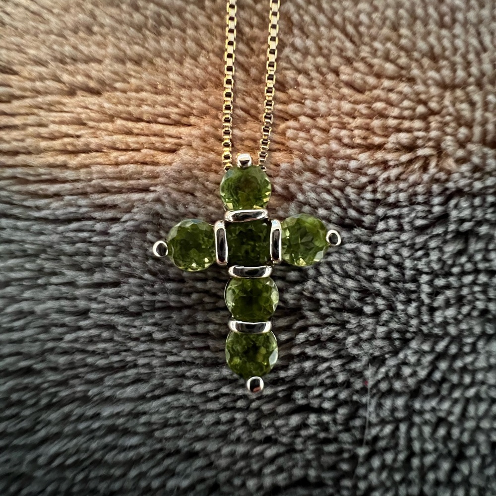 Peridot Silver Cross Necklace